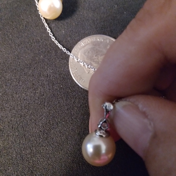 SALE! Nwot sterling silver ATI 925 set necklace/ earrings faux pearl, CZ Stone - Picture 14 of 16